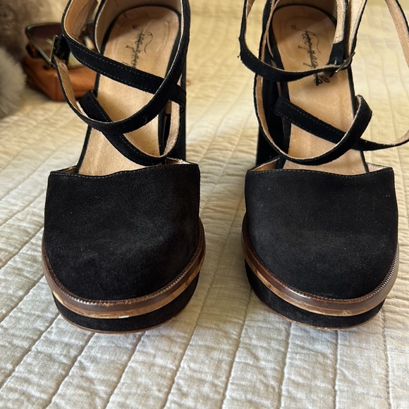 Free people Remi suede black leather platform Mary jane chunky block heels 40 - Picture 7 of 16